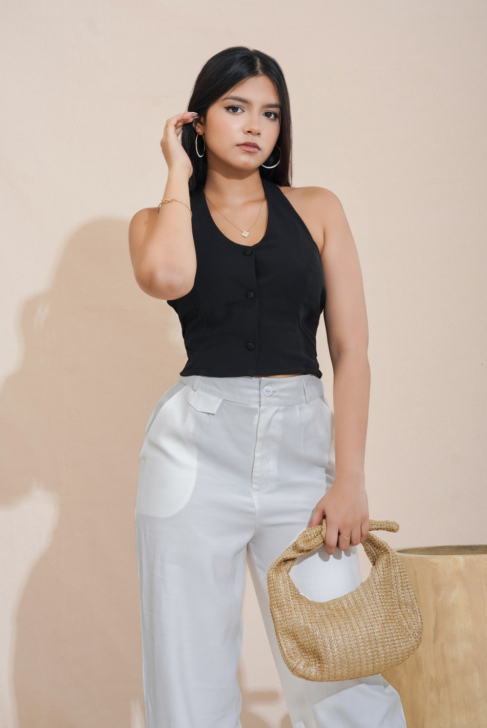 Bayleee Peyton Black Halter Crop Top