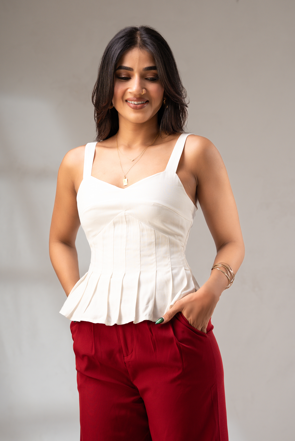 BAYLEEE NICO PINTUCK STRAPPY TOP