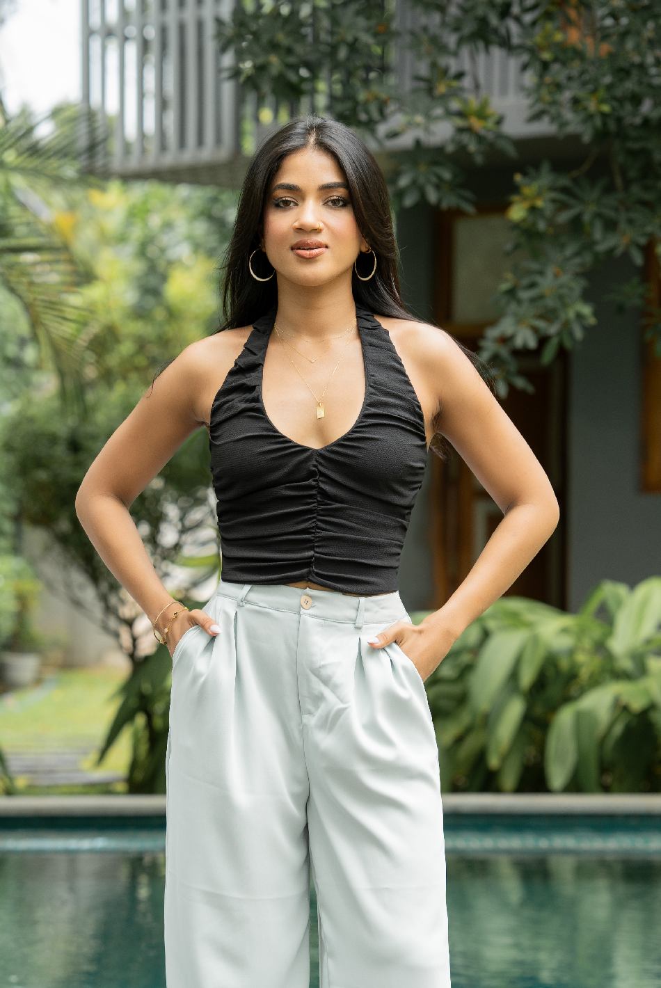 BAYLEEE SUE ELLEN BLACK HALTER TOP
