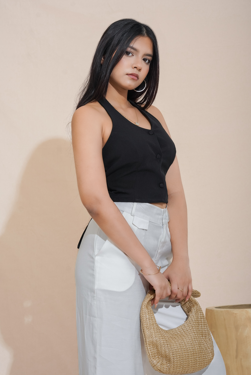 Bayleee Peyton Black Halter Crop Top
