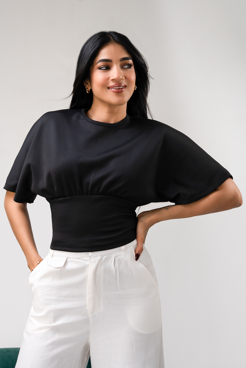 BAYLEEE TIGGY BLACK KIMONO SLEEVE TOP