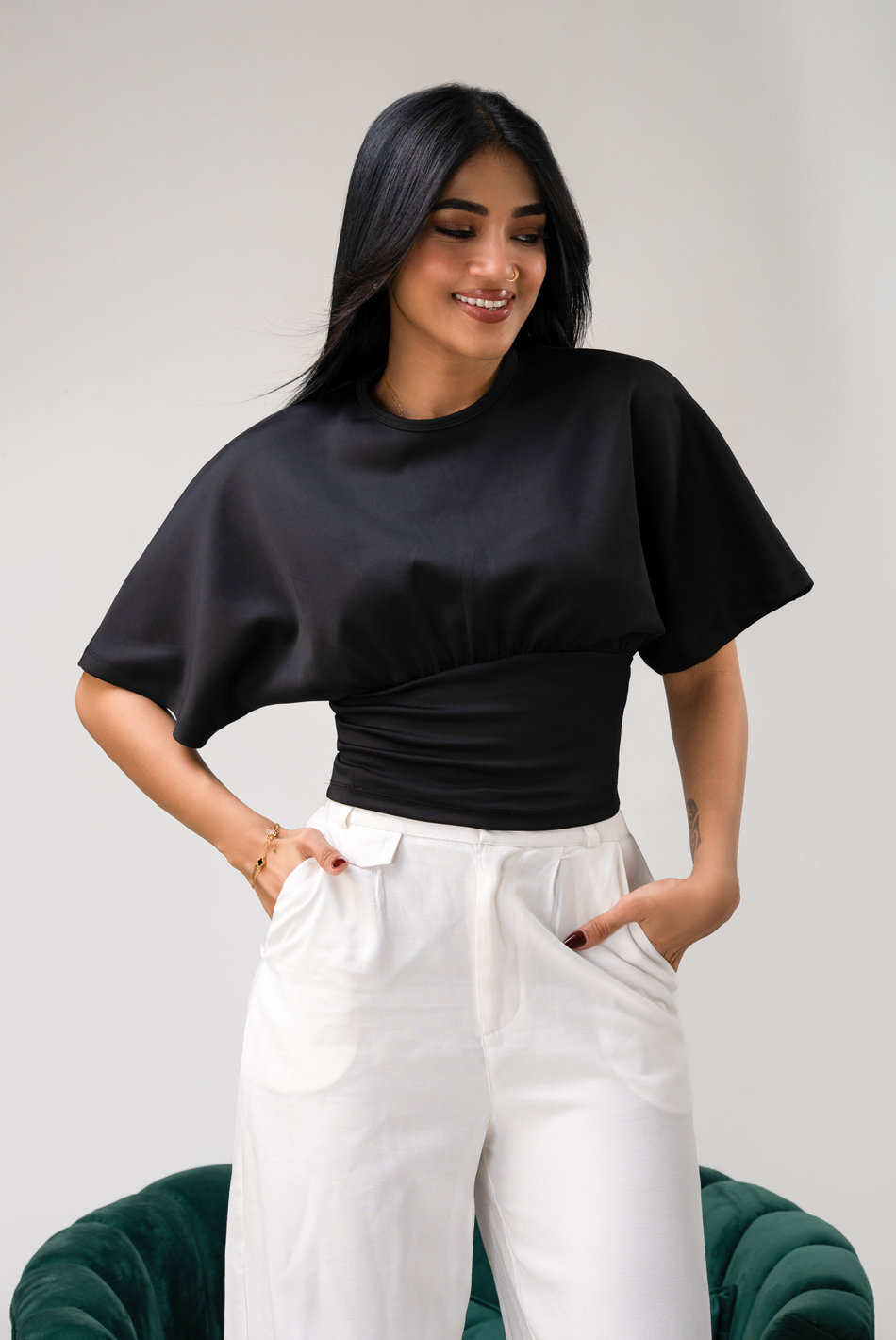 BAYLEEE TIGGY BLACK KIMONO SLEEVE TOP