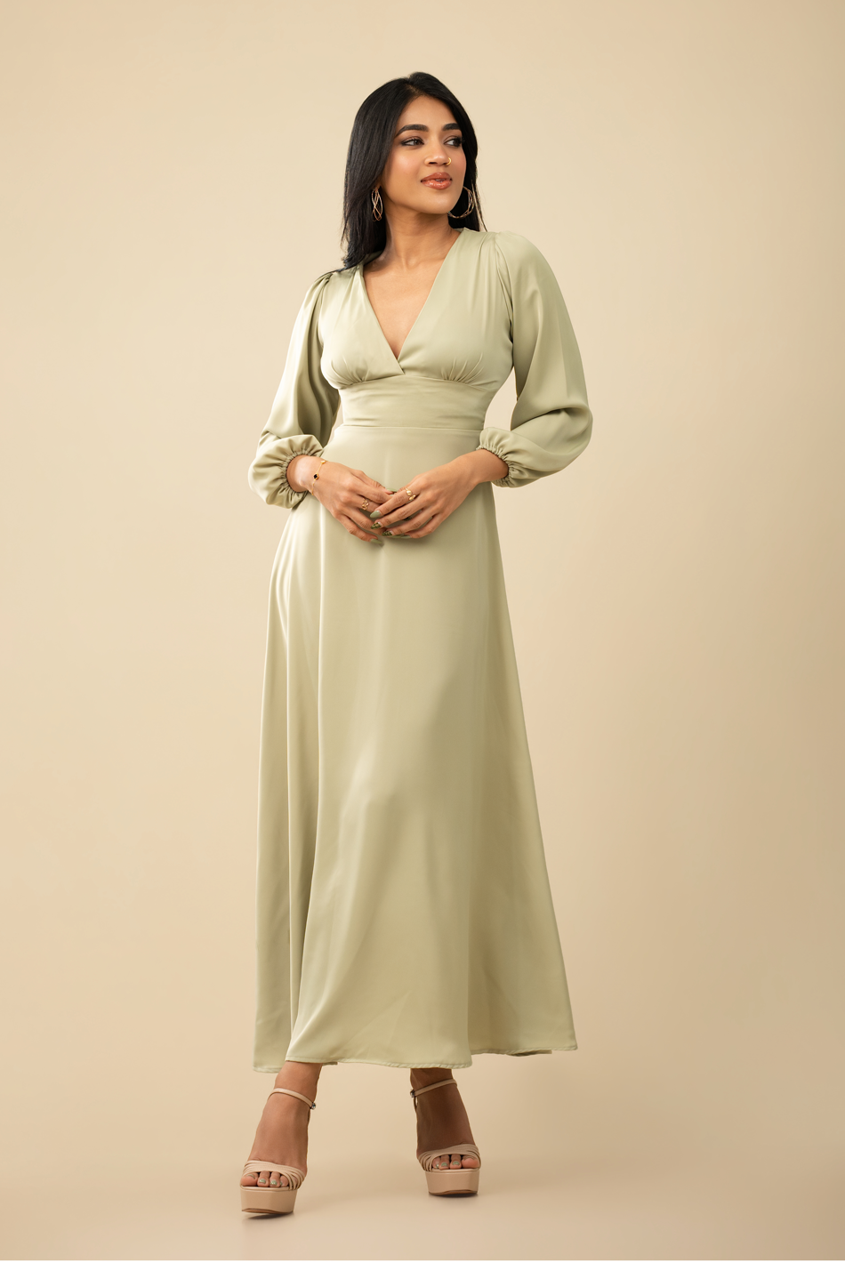 BAYLEEE WOLFIE OLIVE GREEN MAXI DRESS
