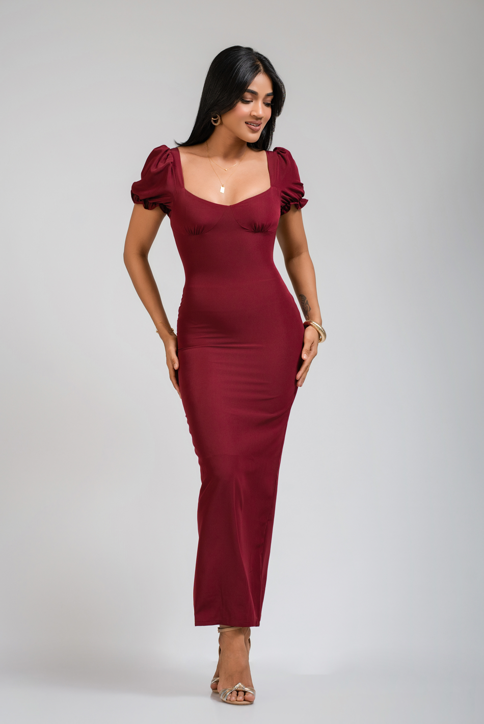 BAYLEEE WISTERIA MAROON MAXI DRESS
