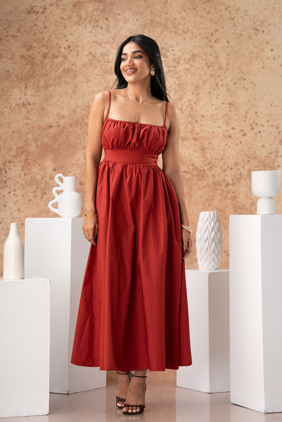 BAYLEEE NINON MUD ORANGE MAXI DRESS