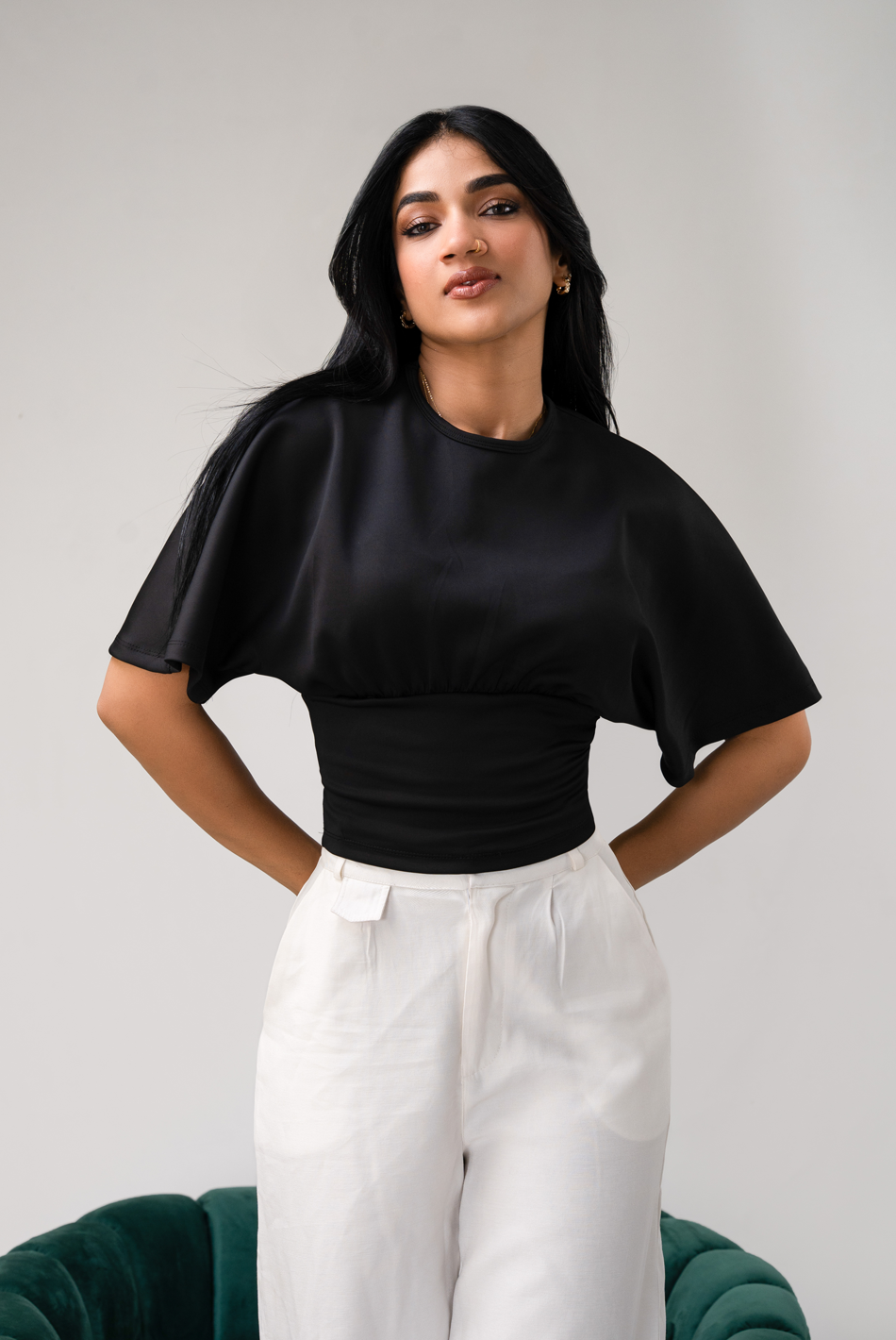 BAYLEEE TIGGY BLACK KIMONO SLEEVE TOP