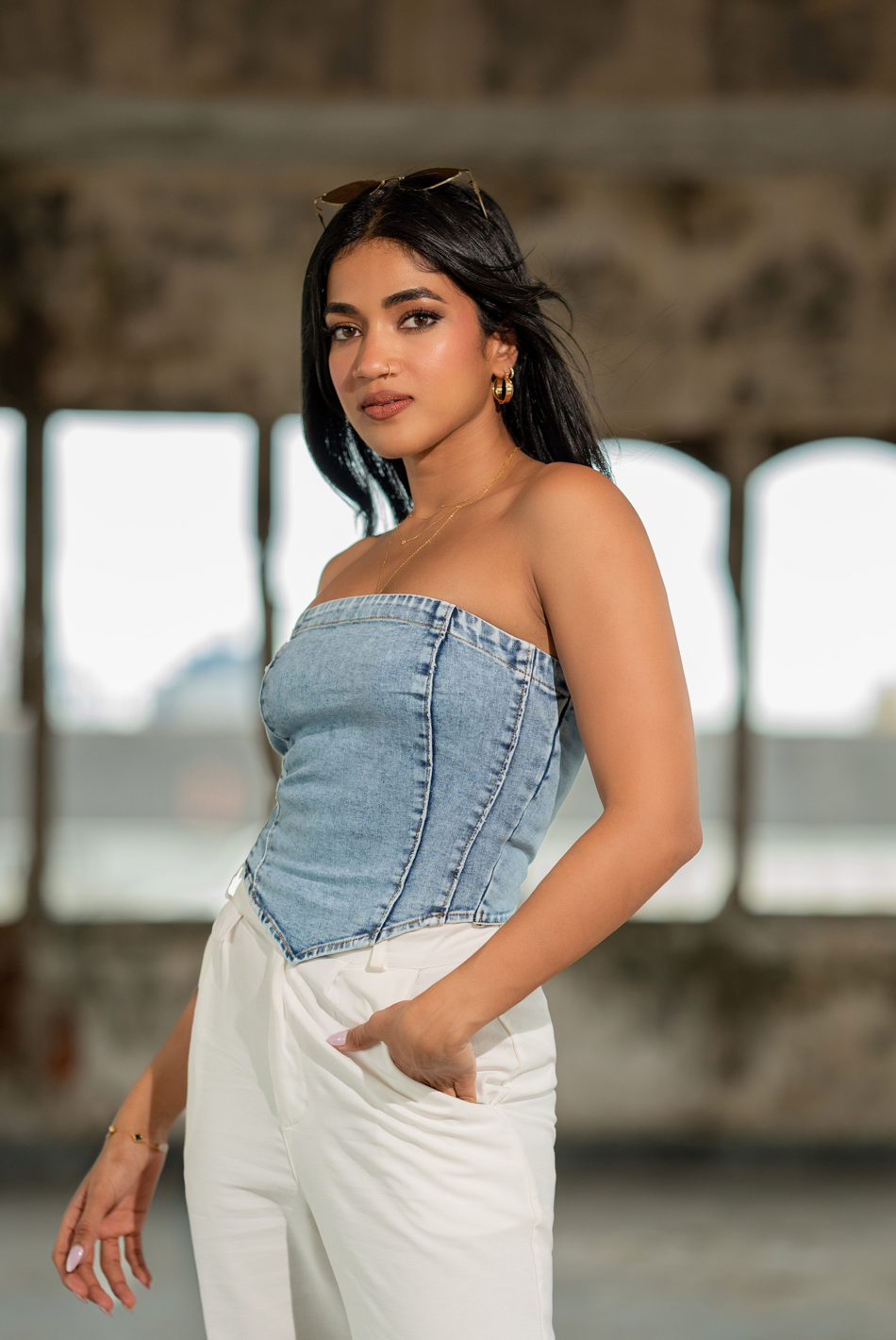 BAYLEEE CAPRICE BLUE DENIM CORSET TOP