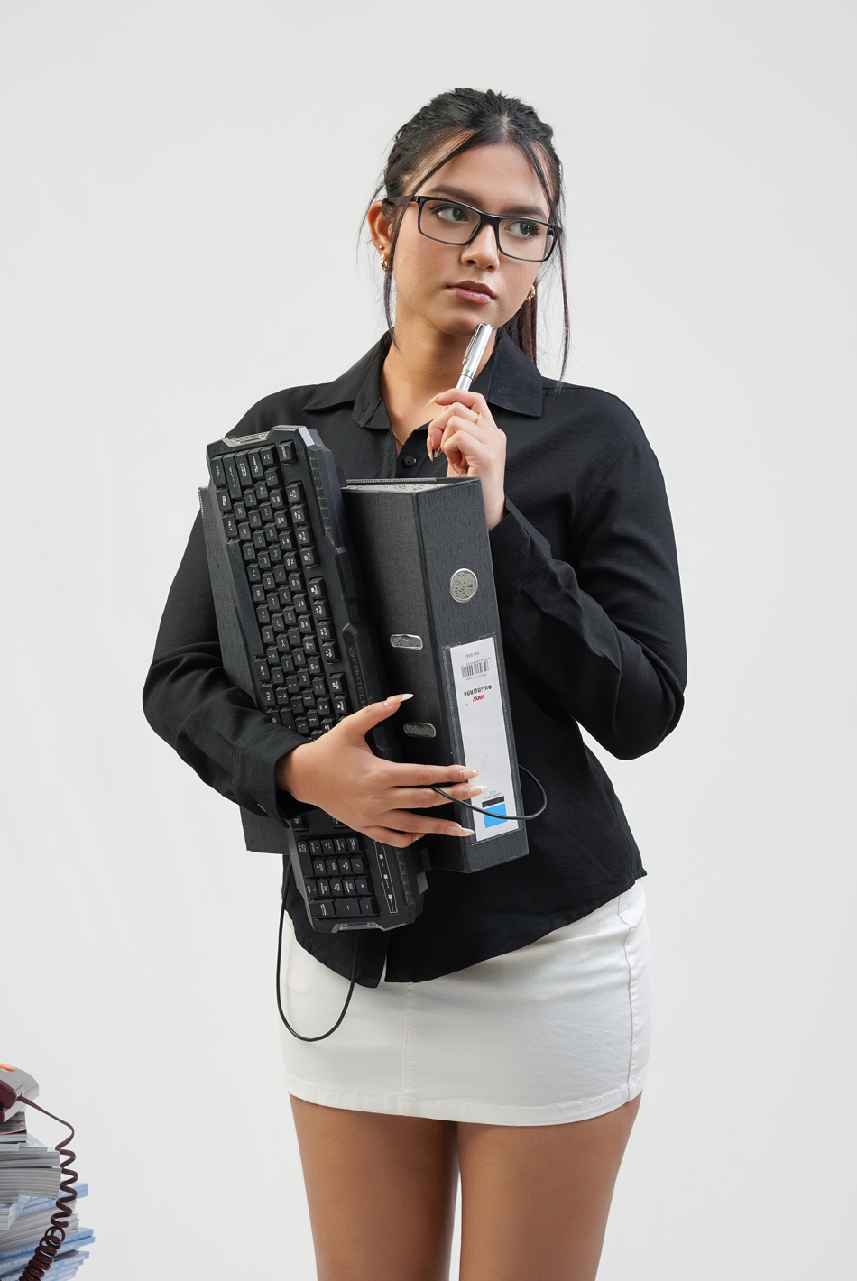 BAYLEEE NAVIAN BLACK DETAILED SHIRT