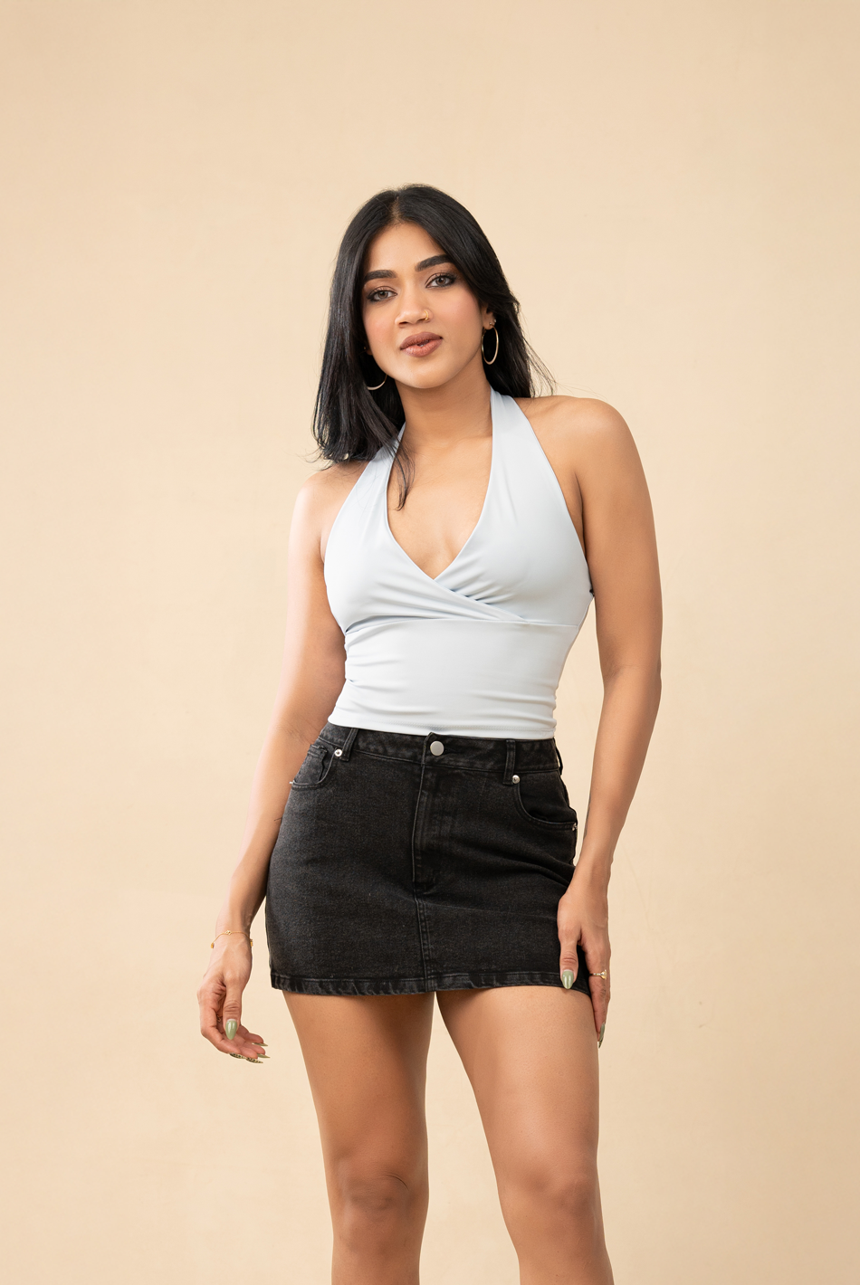 BAYLEEE ARKIN BLUE HALTER NECK TOP