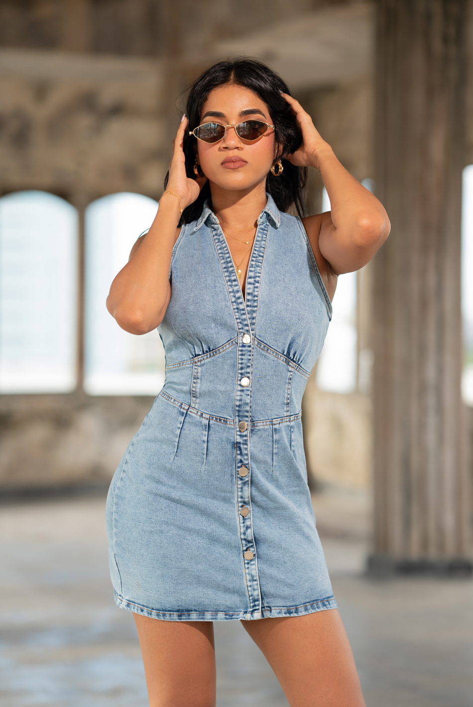 BAYLEEE TAMMY BLUE HALTER MINI DRESS