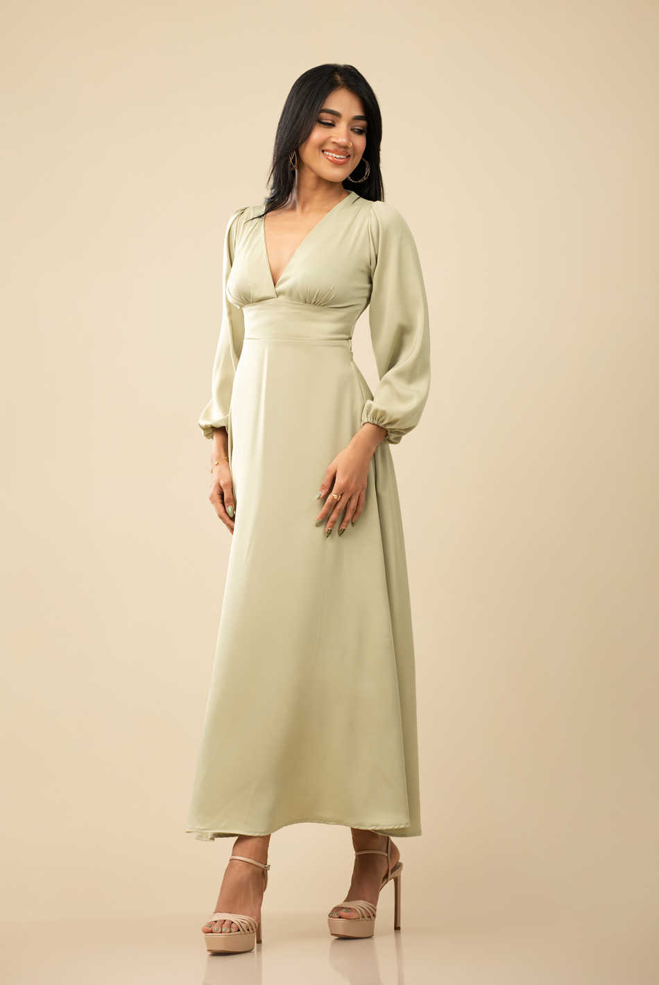 BAYLEEE WOLFIE OLIVE GREEN MAXI DRESS
