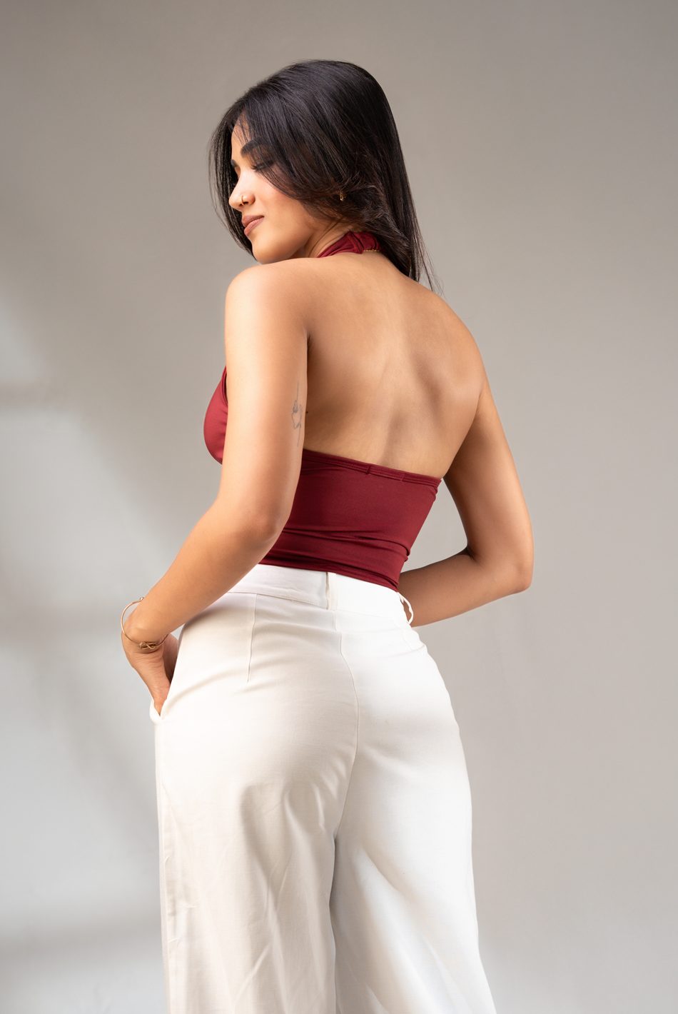 BAYLEEE ARKIN MAROON HALTER NECK TOP