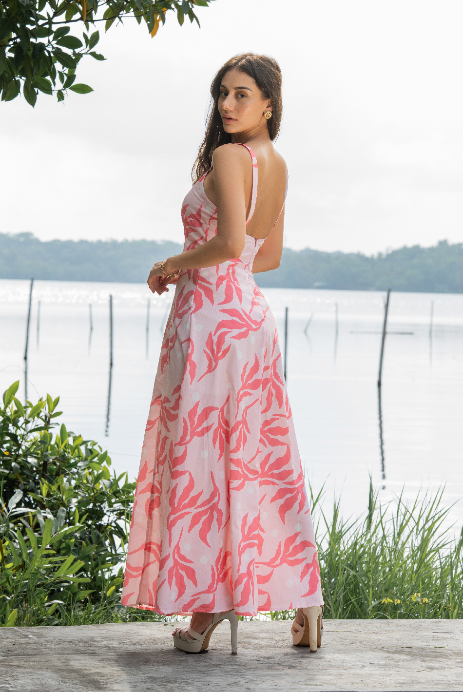 BAYLEEE AVIVA PINK PRINTED MAXI DRESS