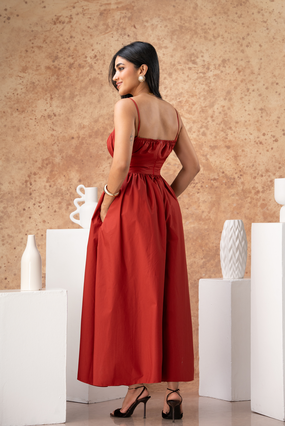 BAYLEEE NINON MUD ORANGE MAXI DRESS