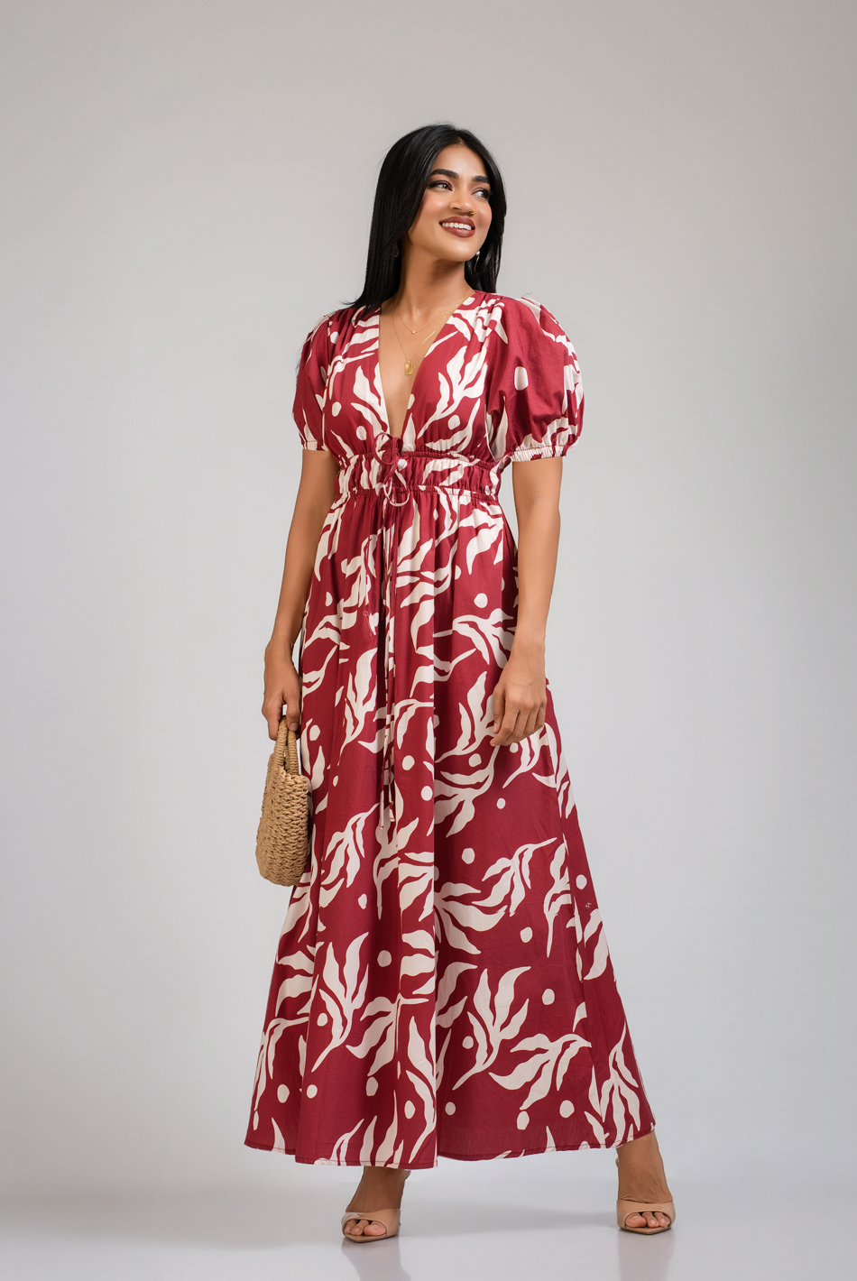 BAYLEEE FIORELLA MAROON PRINTED DRESS