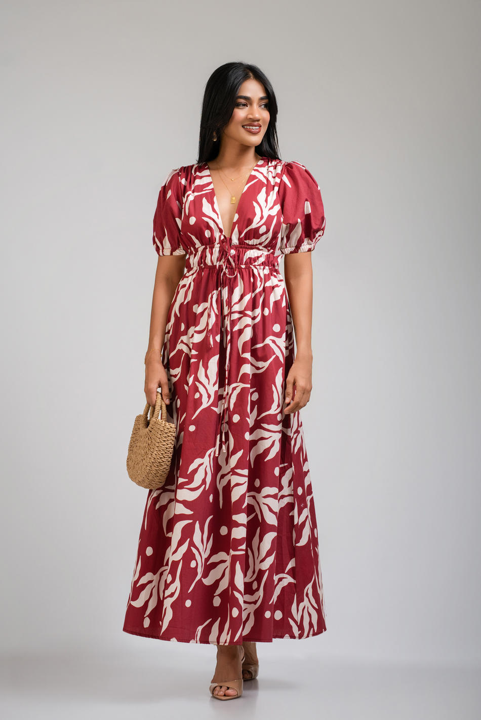 BAYLEEE FIORELLA MAROON PRINTED DRESS