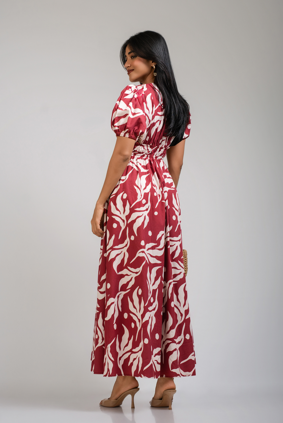 BAYLEEE FIORELLA MAROON PRINTED DRESS