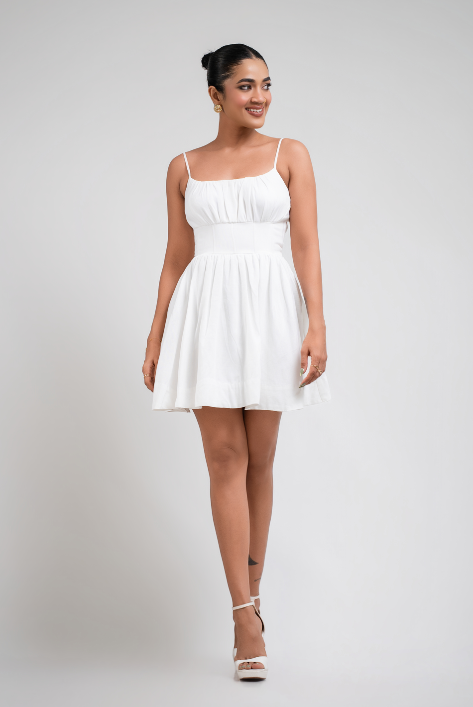 BAYLEEE ROSALEE WHITE STRAPY MINI DRESS
