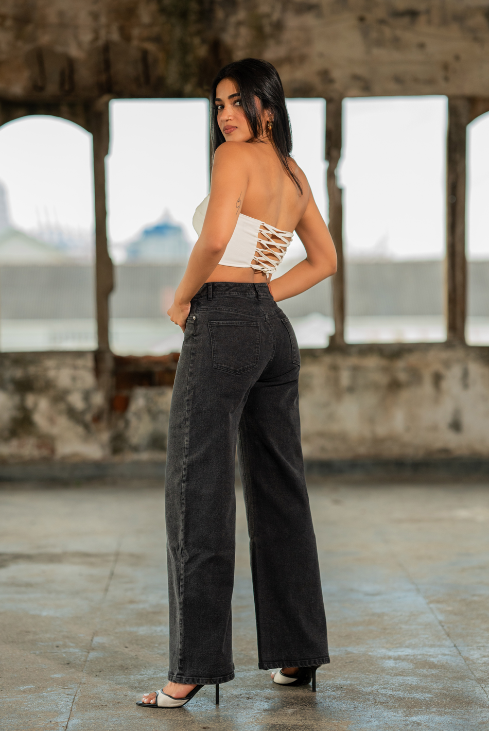 BAYLEEE HARRIET BLACK WIDE LEG DENIM