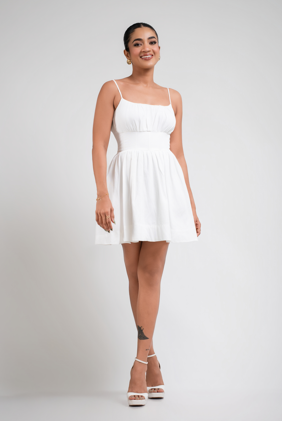 BAYLEEE ROSALEE WHITE STRAPY MINI DRESS