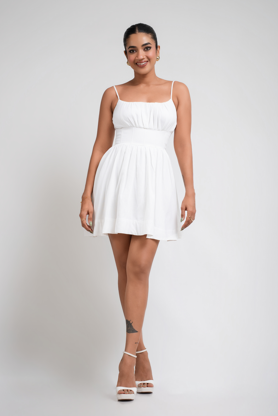 BAYLEEE ROSALEE WHITE STRAPY MINI DRESS