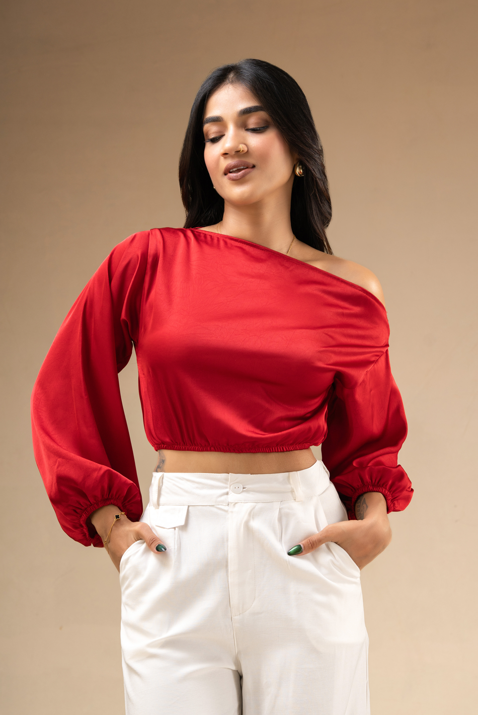 BAYLEEE YEHLI RED OFF SHOULDER TOP