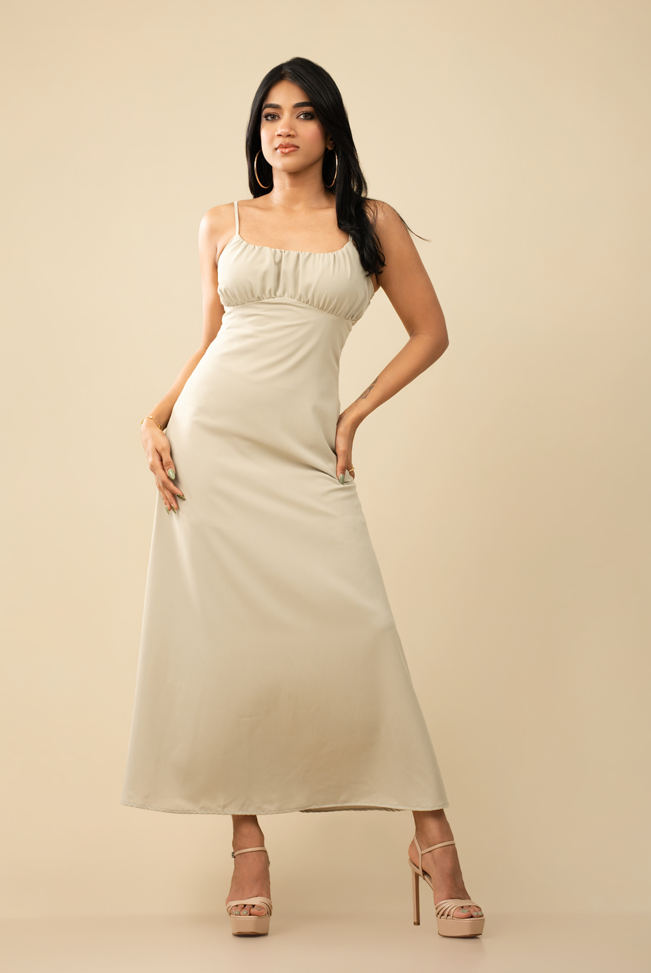 BAYLEEE DEMELZA OLIVE GREEN MAXI DRESS