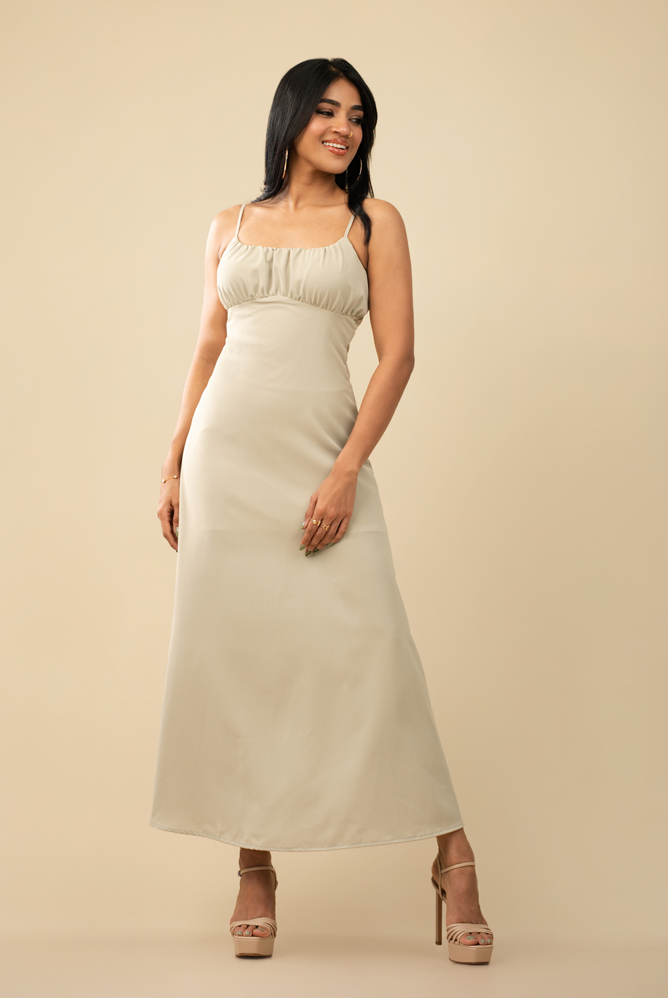 BAYLEEE DEMELZA OLIVE GREEN MAXI DRESS