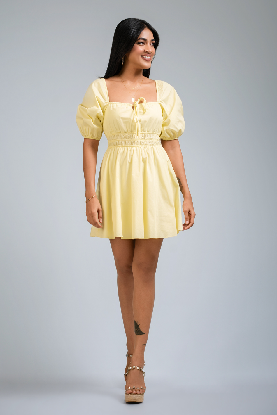 BAYLEEE ALINOR BUTTER YELLOW MINI DRESS