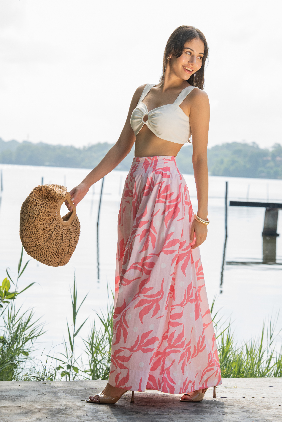 BAYLEEE FLAVIA PINK PRINTED MAXI SKIRT
