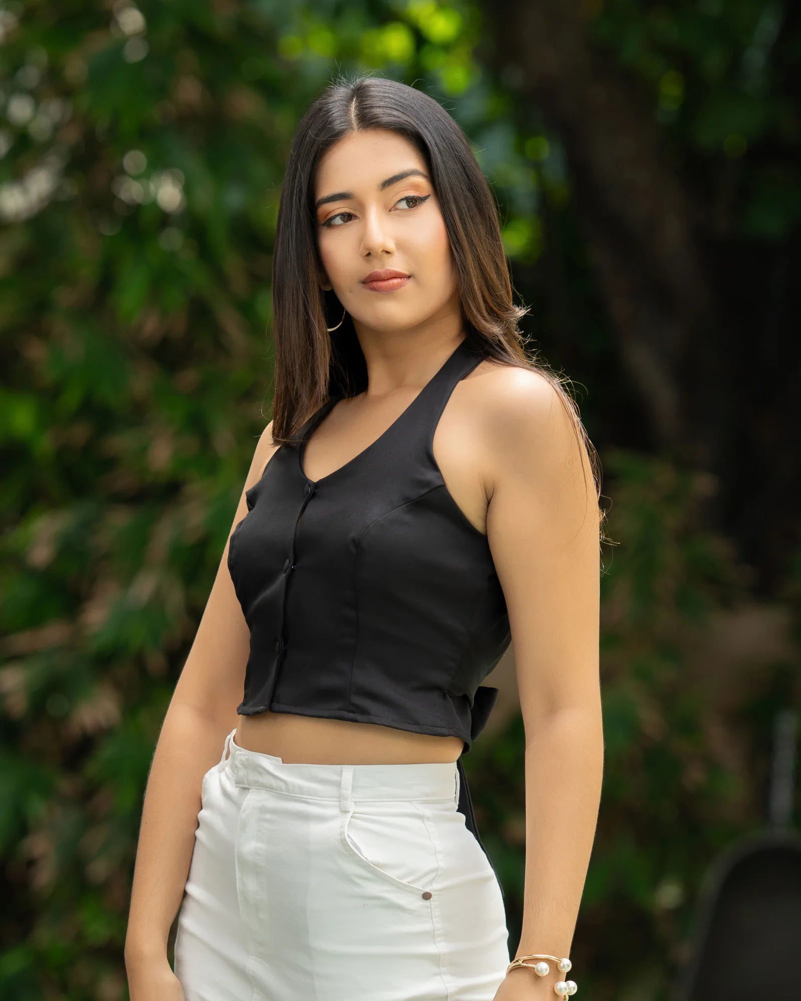 Bayleee Peyton Black Halter Crop Top