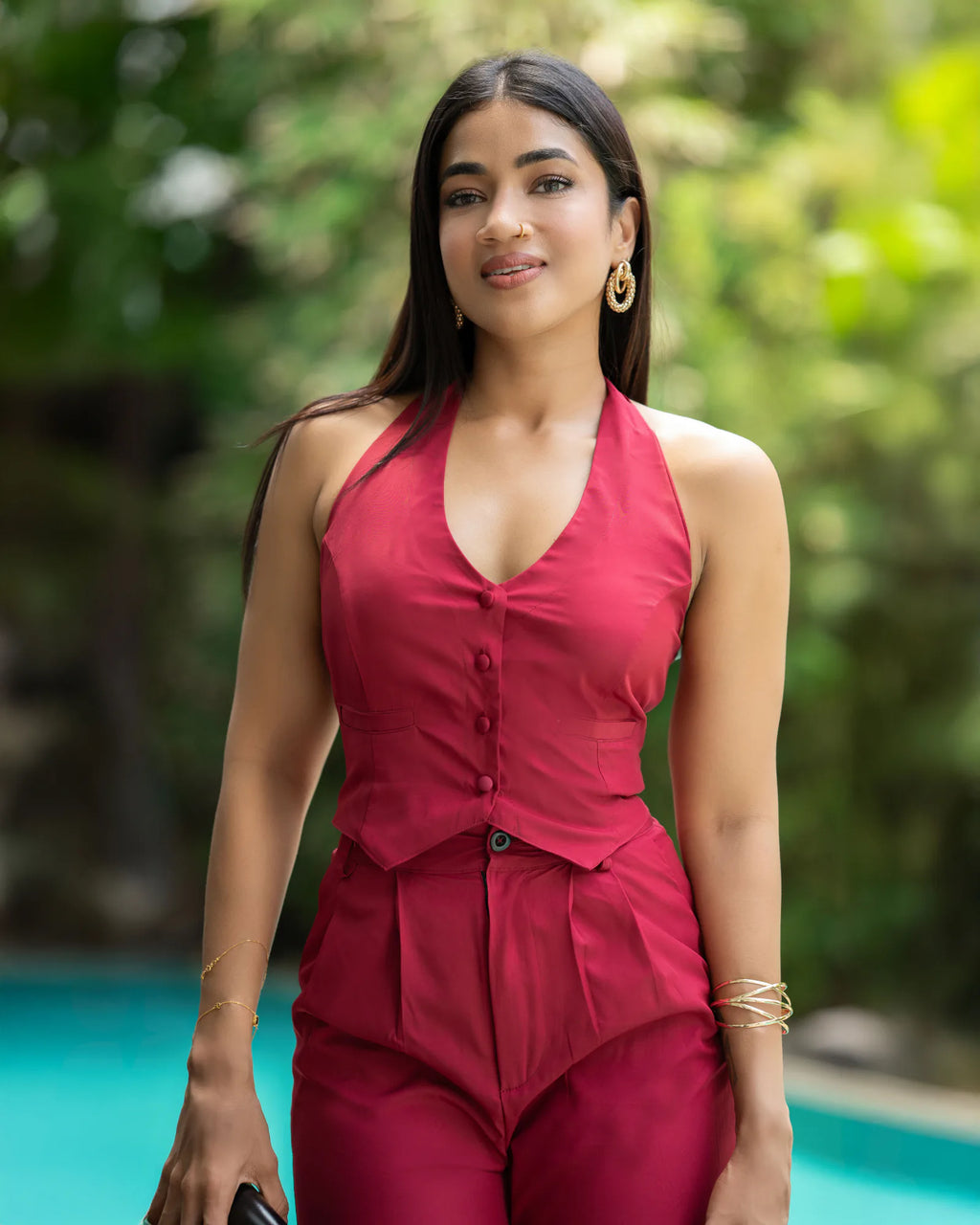 Bayleee Dante Maroon Halter Neck Top