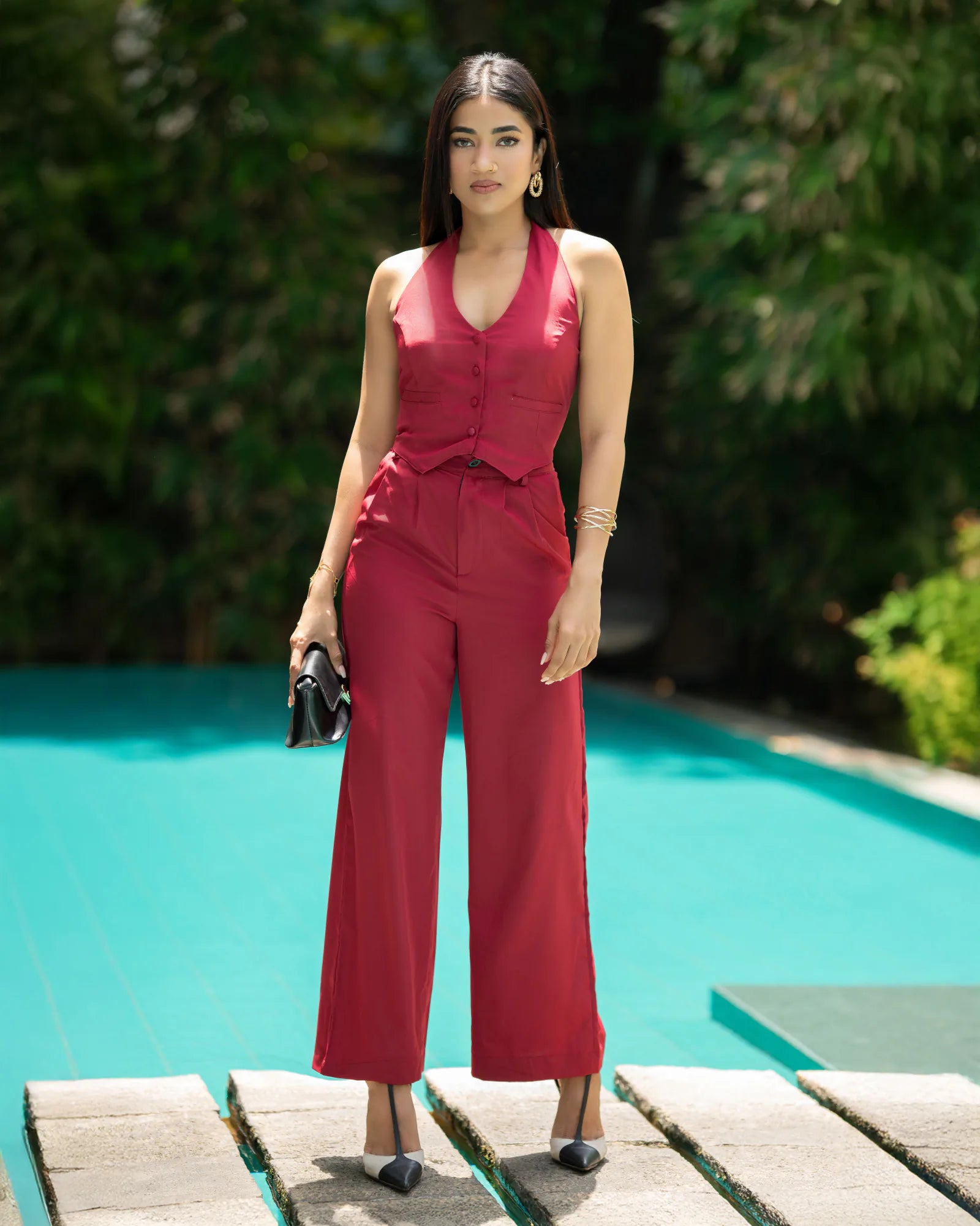 Bayleee Dante Maroon Halter Neck Top