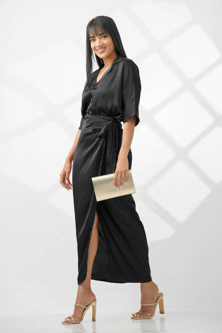 Bayleee Meenzo Black Satin Wrap Skirt