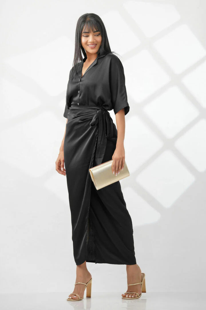 Bayleee Meenzo Black Satin Wrap Skirt