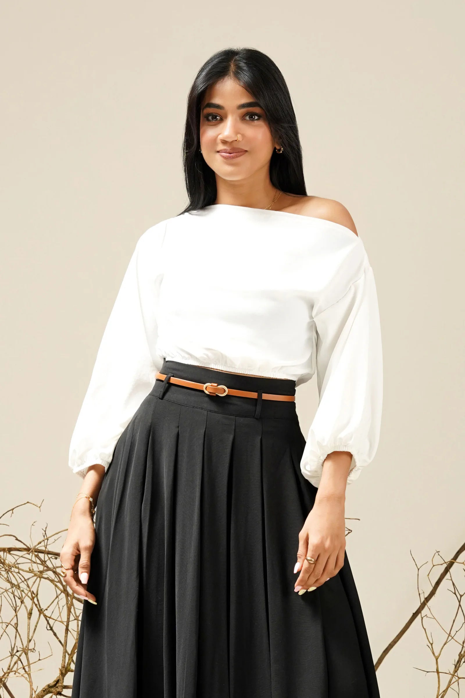 Bayleee Silken Off Shoulder Crop Top