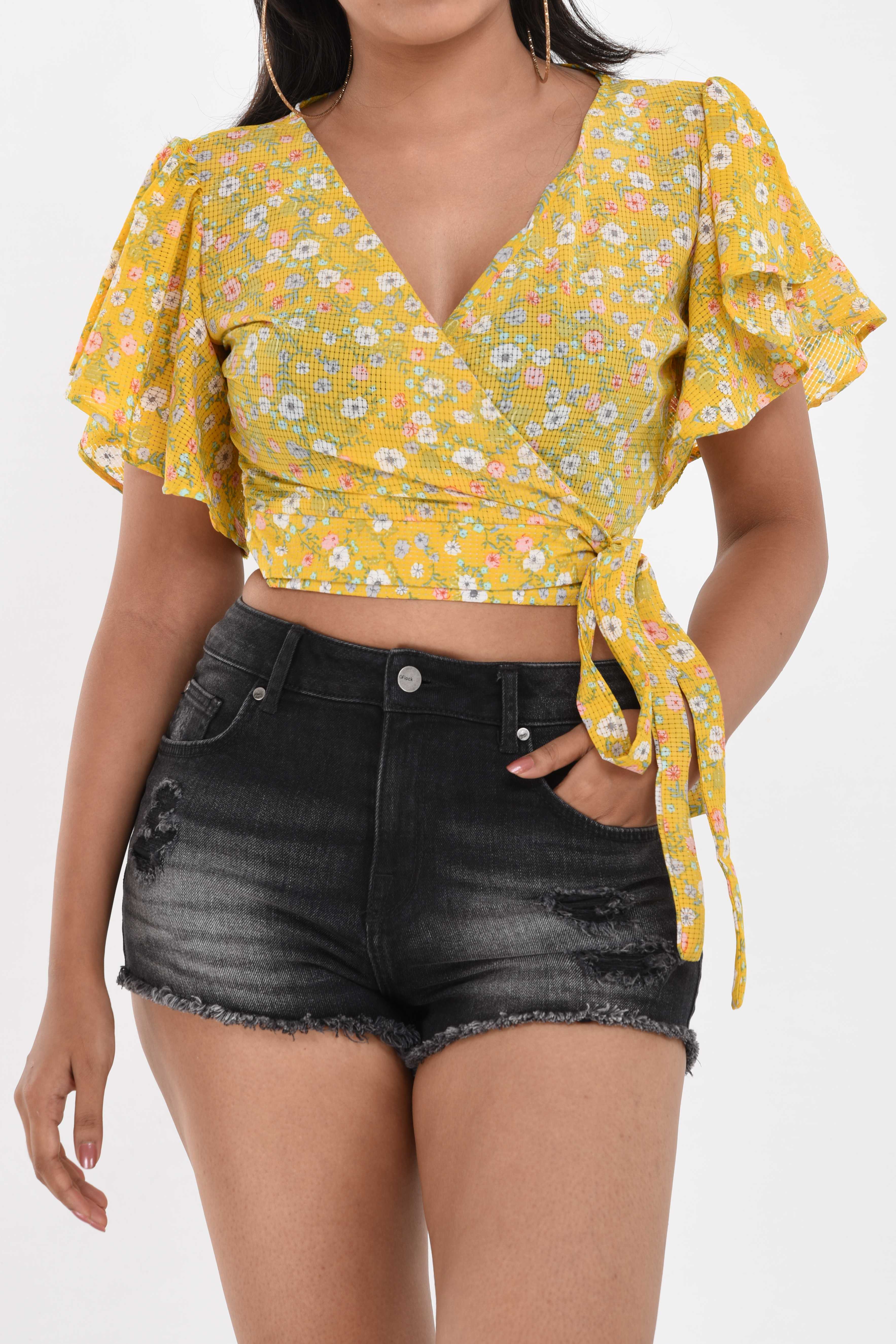 yellow wrap crop top