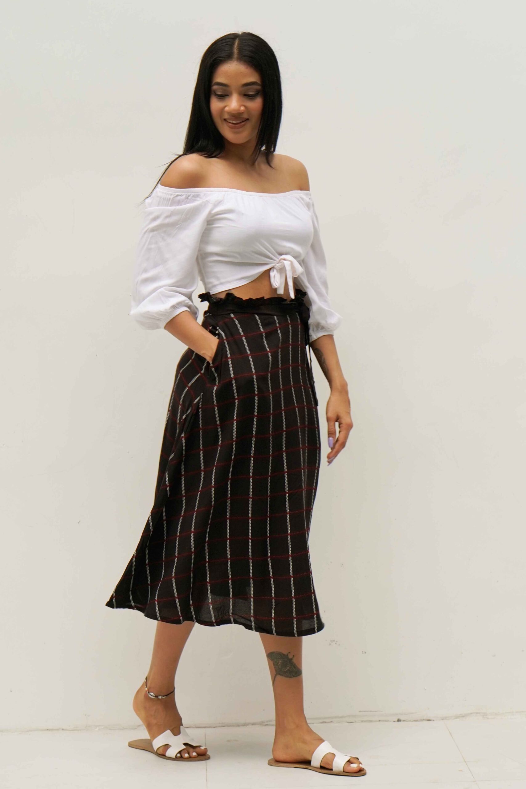 rust grid skirt